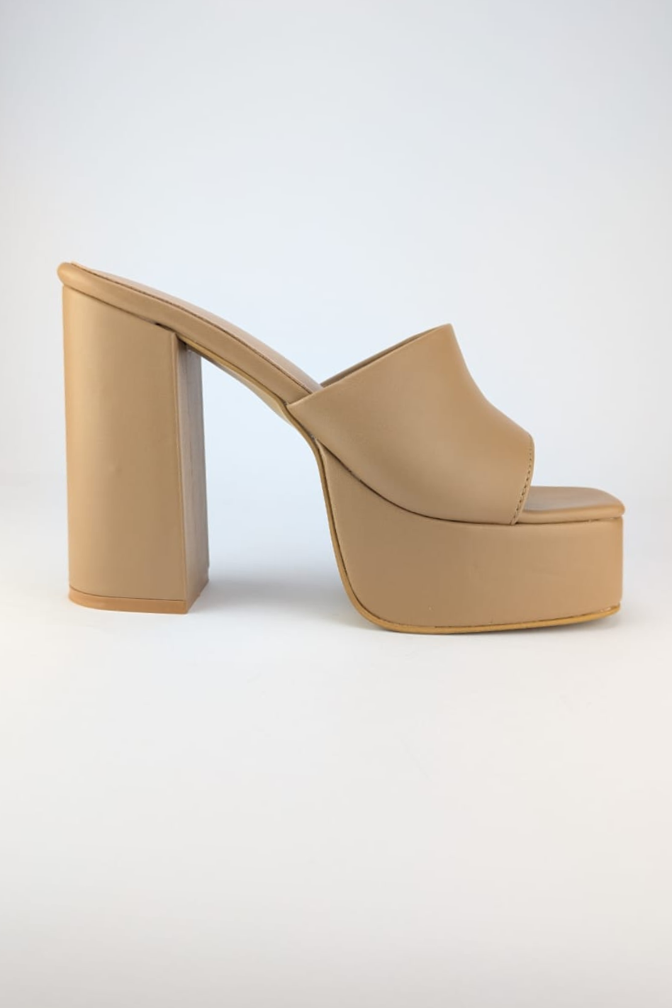 DINSIM Nude Beige Platform Block Heel Mule Sandal - Image 2