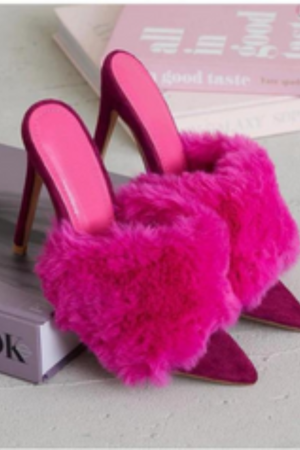 DINSIM Fuchsia Faux Fur Stiletto Mule Sandal - Image 2