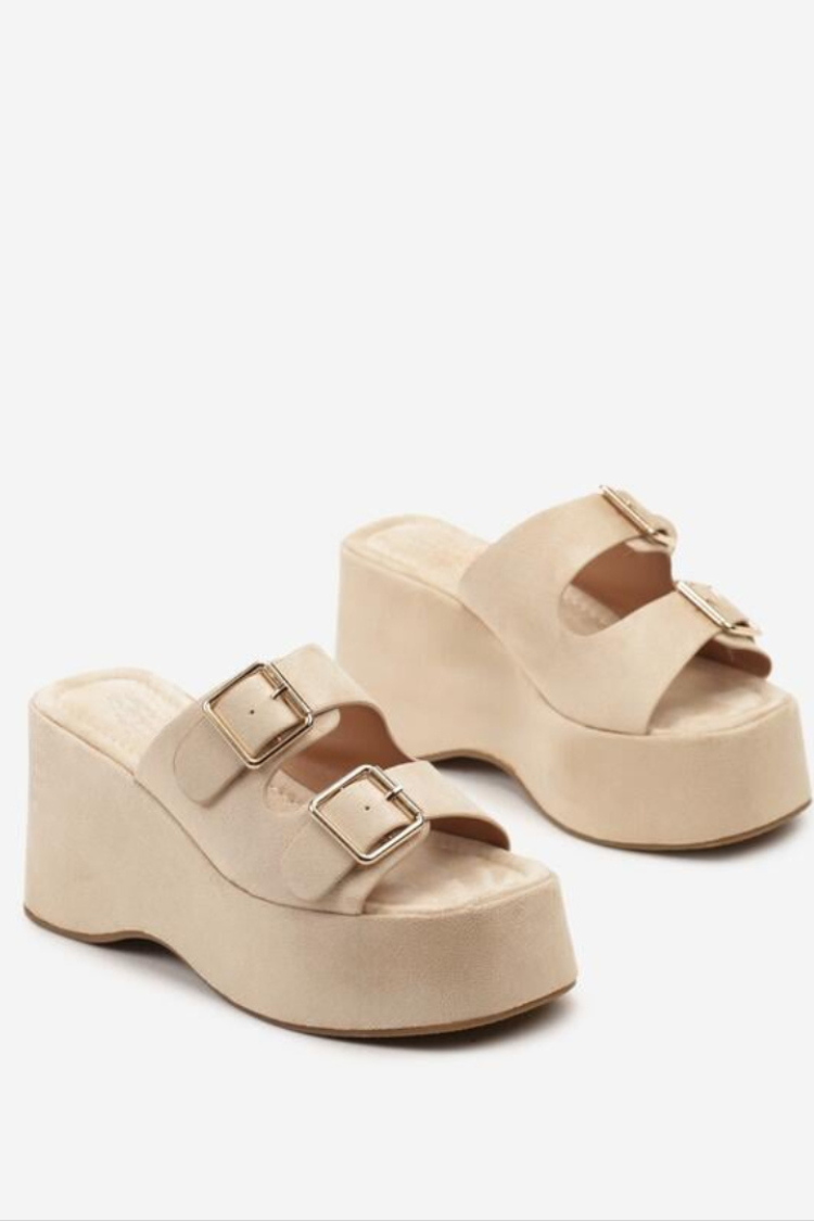 DINSIM Beige Bold Platform Wedge